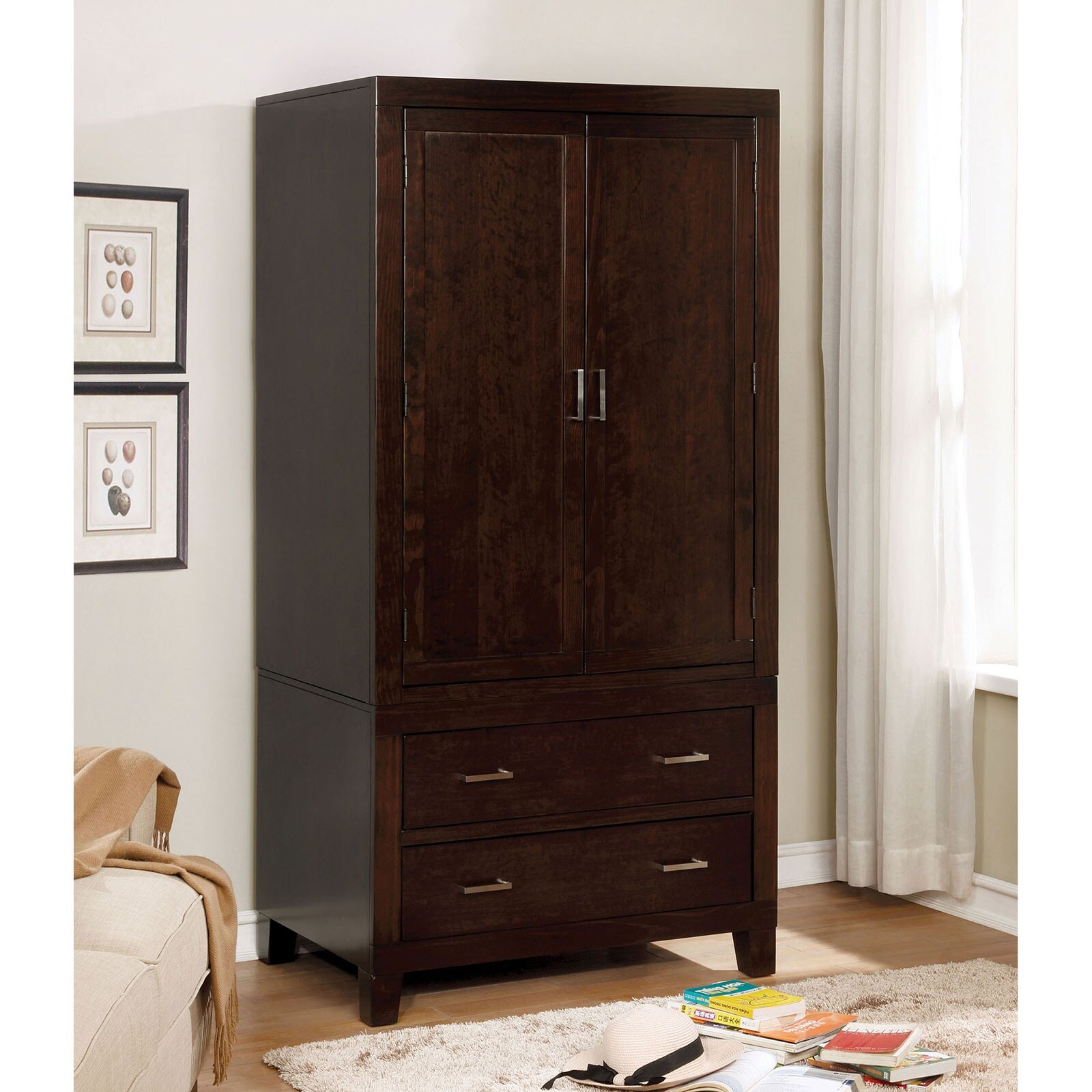 Wooden Armoire With 2 Drawers, Espresso - - 34443275