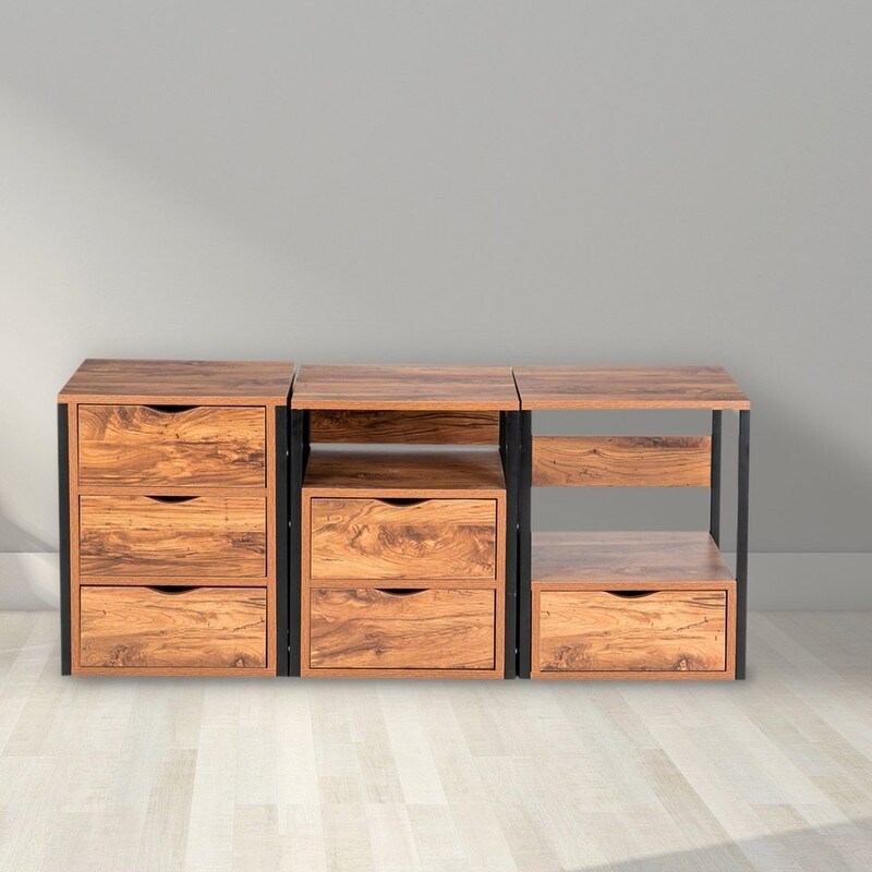 Steel Frame Wooden Nightstands With Drawers - - 35510923