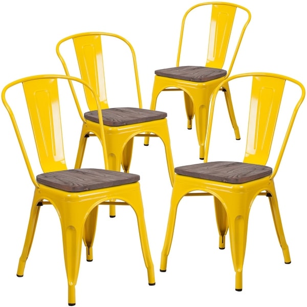 Wood Seat/ Galvanized Steel Stackable Chair (Set of 4) - 18W x 20