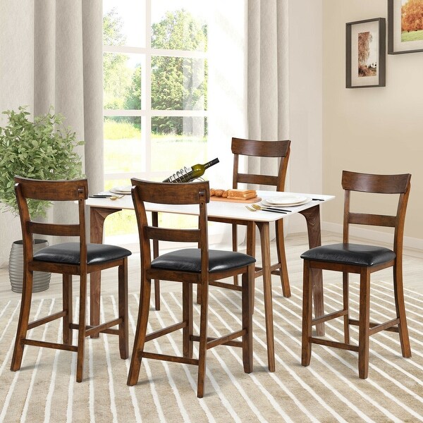 Gymax Set of 4 Barstools Counter Height Chairs w/Leather Seat & Rubber