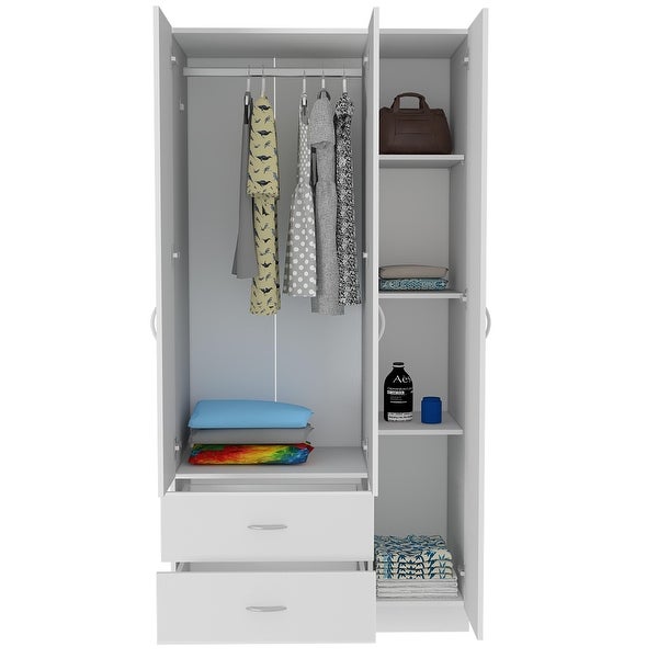 Bosko 3 Doors Armoire, 2 Drawers, 4 Shelves, Metal Rod - - 34518435