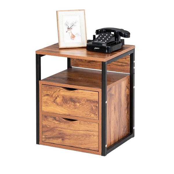 Steel Frame Wooden Nightstands With Drawers - - 35510923