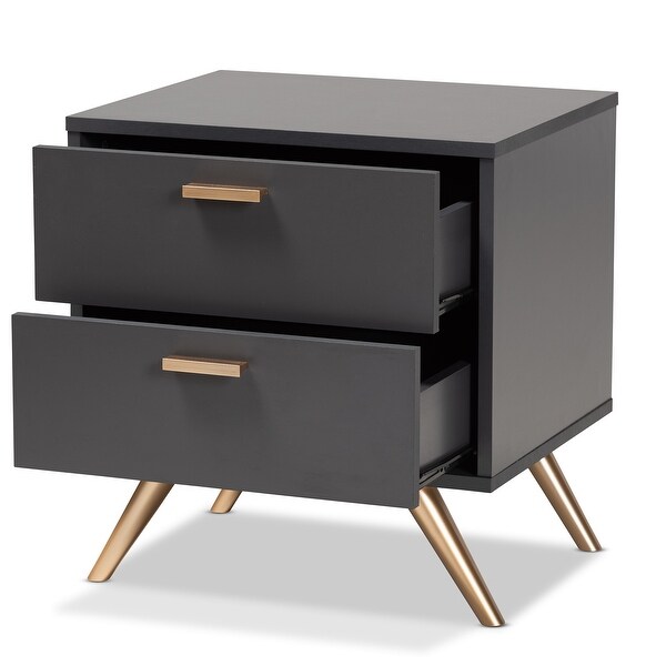 Kelson Modern Dark Grey and Gold Finished Wood 2-Drawer Nightstand - -