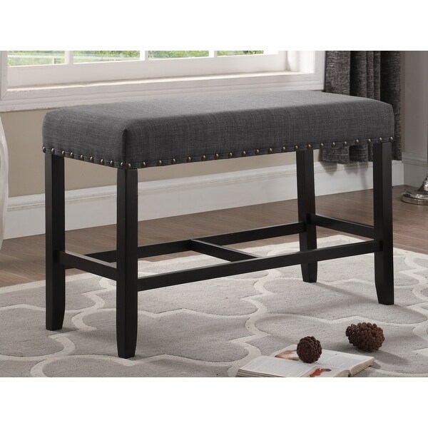 Biony Gray Fabric Counter Height Dining Bench with Nailhead Trim - Ove