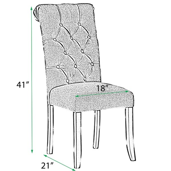 Set of 2 Dining Chairs with Button Tufted Upholstery, Sturdy Wood Fram