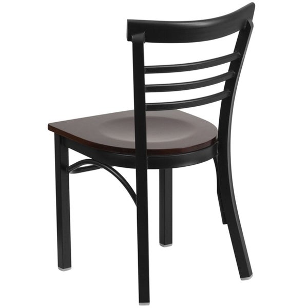 Offex Black Ladder Back Metal Restaurant Chair with Walnut Wood Seat [