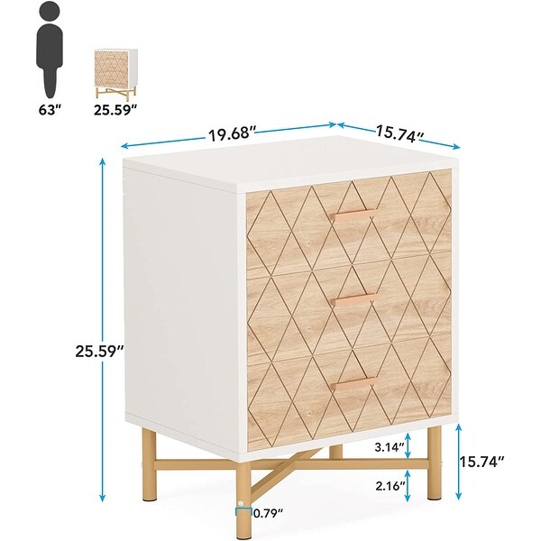 Nightstand, Bedside Table with 3 Drawers - - 36854670