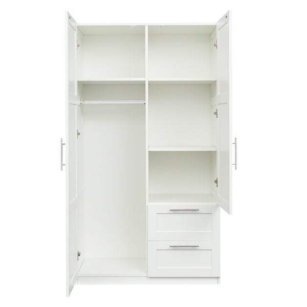 High wardrobe and kitchen cabinet with 2 doors, 2 drawers and 5 storag