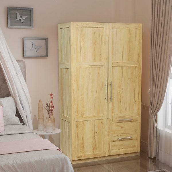 Clihome 40in. Wooden High Wardrobe with 2 Drawers and 5 Storage Spaces