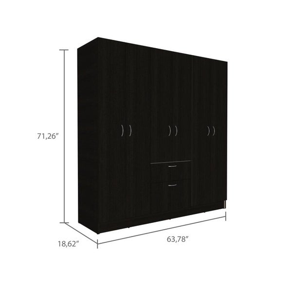 Kibo Six Door Modern Armoire with One Drawer, Rod, Seven Interior Shel