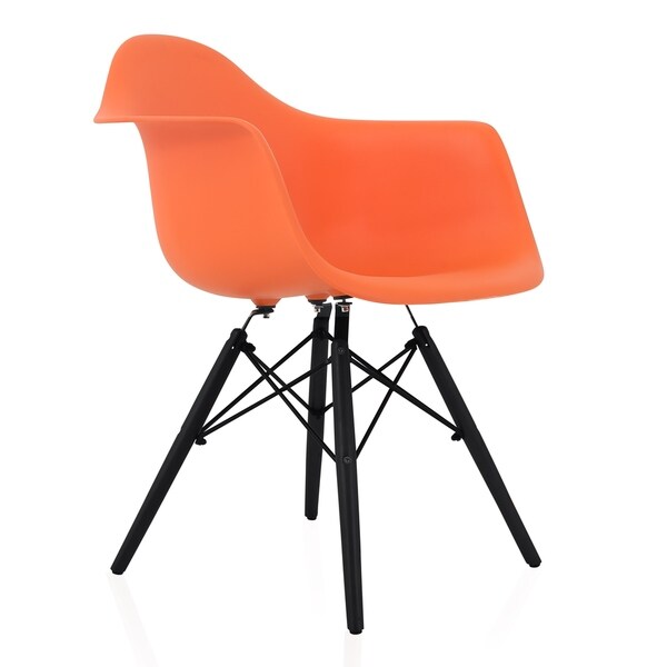 CozyBlock Scandinavian Orange Molded Plastic Dining Arm Chair with Bla