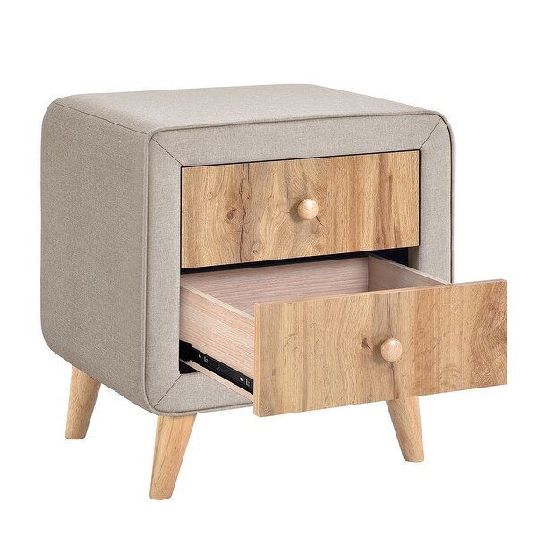 Upholstered Wooden Nightstand with 2 Drawers - - 36784060