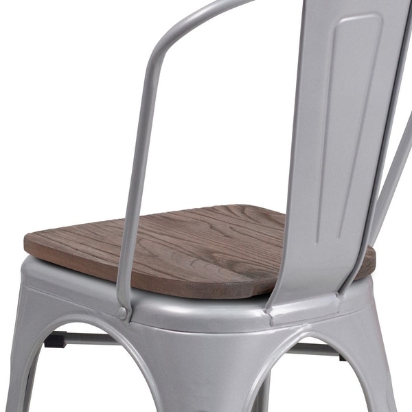 Wood Seat/ Galvanized Steel Stackable Chair (Set of 4) - 18W x 20