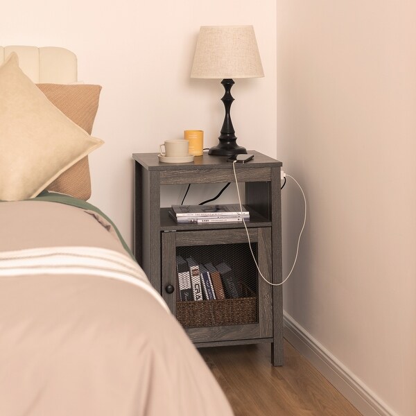 StorageWorks Farmhouse Nightstand with USB Ports & Power Outlets - - 3