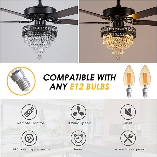 Crystal Ceiling Fan Fandelier with Lights - Modern Outdoor Ceiling Fan