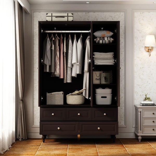 70.9H Lacquered Wardrobe Armoires Wooden Closet with Mirror Door - - 3