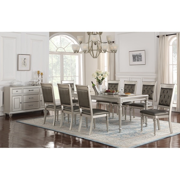 Silver Accent Tufted Upholstered Chairs Set of 2 Dining Side Chairs -