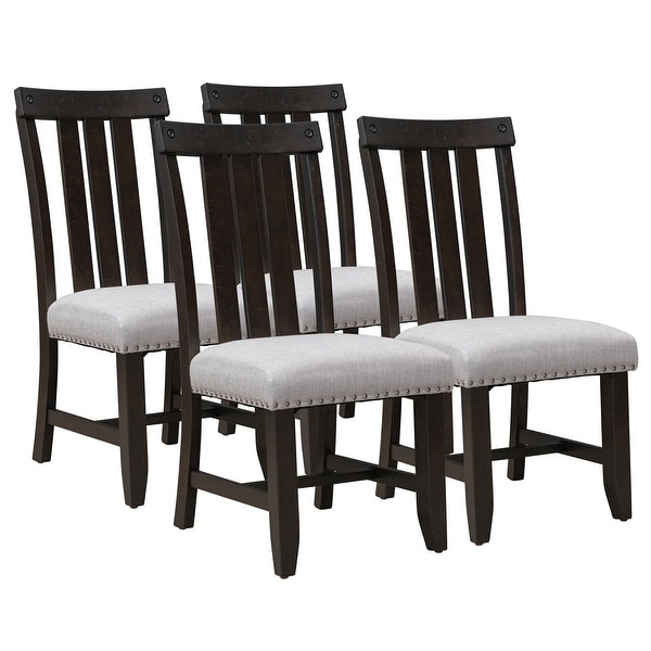 Upholstered Dining Chairs with Sliver Nails and Wood Legs, Set of 4 -