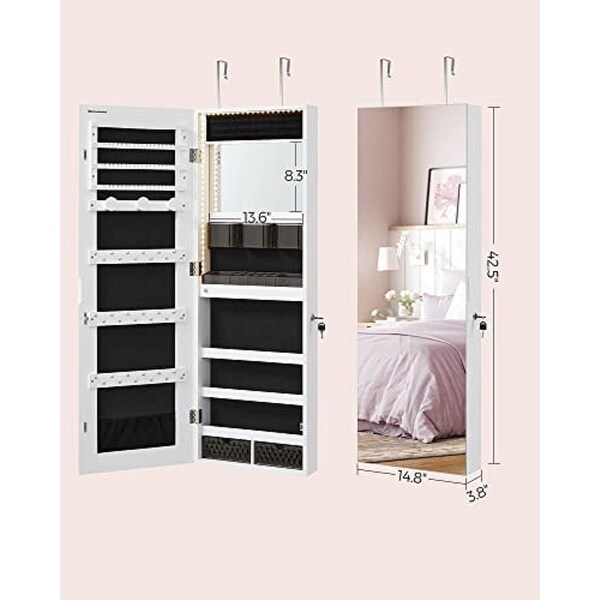 Jewelry Armoire Organizer with LED Lights - White - 14.8L x 3.8