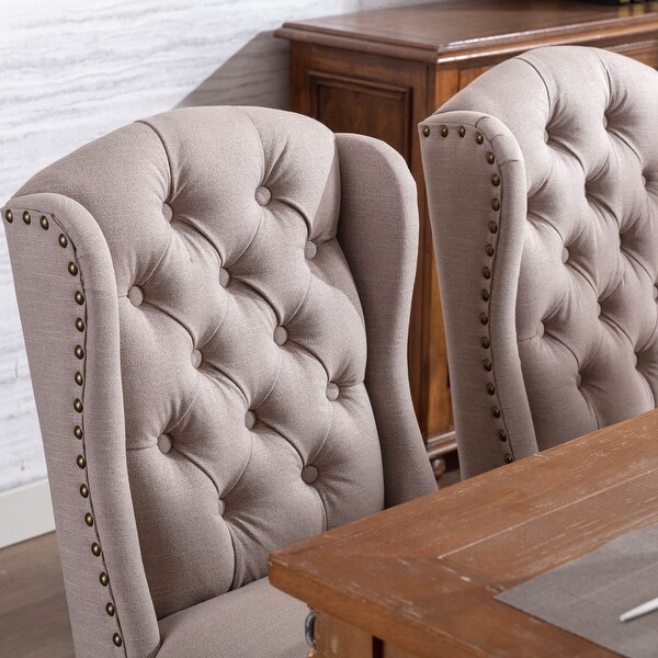 Modern Set of 2 Upholstered Fabric Dining Chairs with Wing Back Tufted