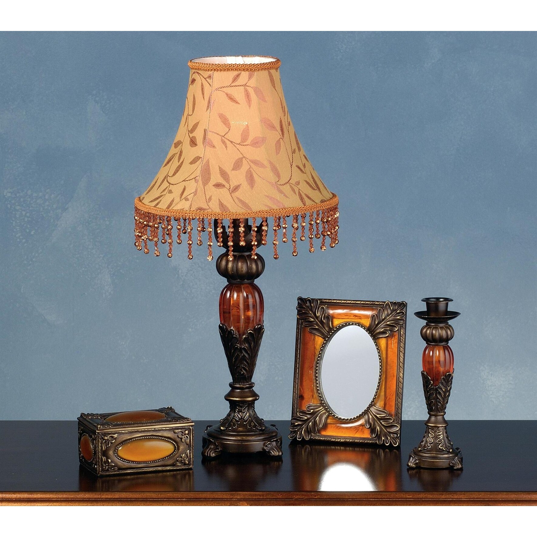 Meyda Tiffany Vintage Lamp Set from the Amherst Collection with Fringe