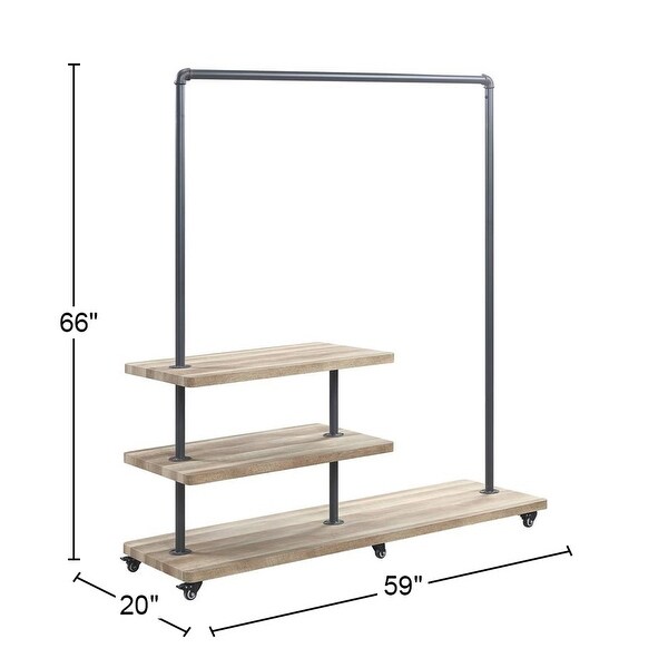 Clothing Rack with Shelves in Oak and Sandy Gray - - 35722866