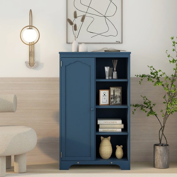 Wooden Side Cabinet Storage Closet with 1Door and 4-Shelf - - 36702866