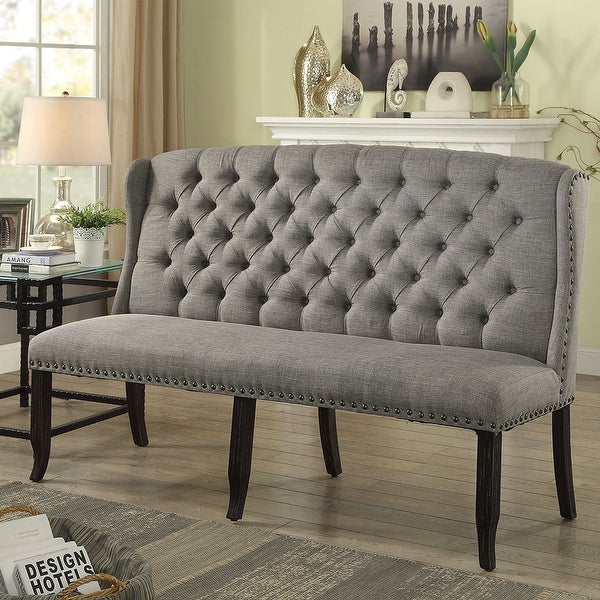 Furniture of America Tays Linen Tufted Fabric Wingback Loveseat Bench