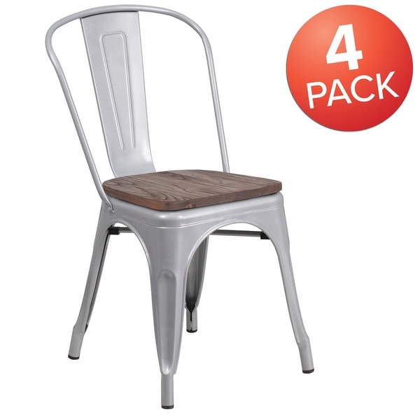 Wood Seat/ Galvanized Steel Stackable Chair (Set of 4) - 18W x 20