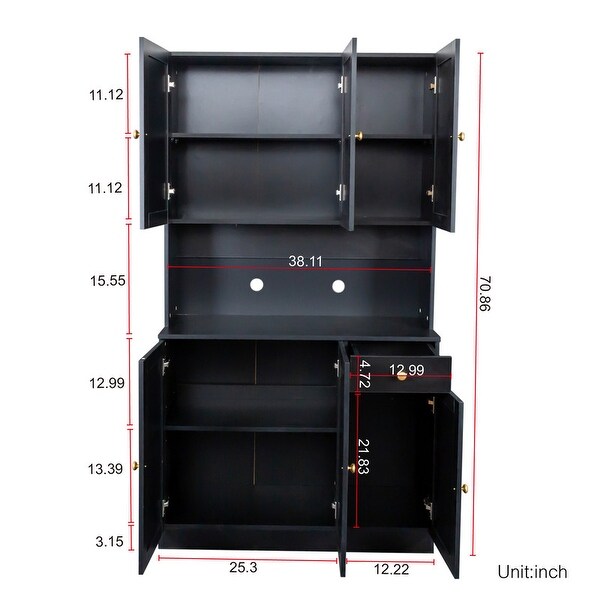 Wood Closet with 6 Doors,1 Drawer and 1 Open Shelves, Easy Cleaning, D