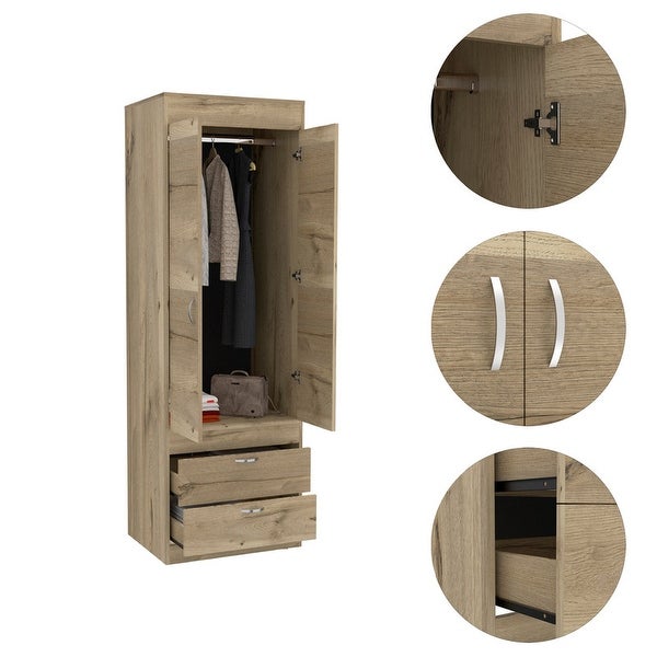 2-Drawer Armoire Smokey Oak and White with Two Bottom Drawers (Each Fr