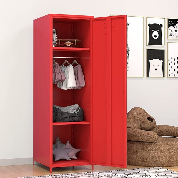 Metal Armoires Locker Cabinet for Kid with Hanging Rod and Shelves - -