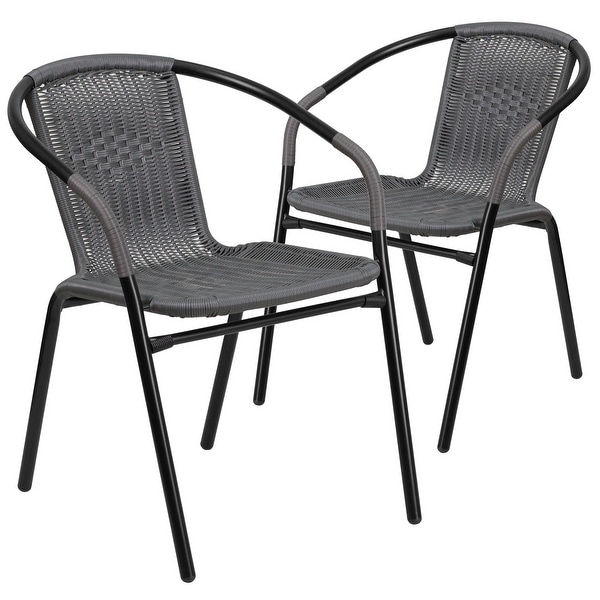 2 Pack Black Rattan Indoor-Outdoor Restaurant Stack Chair - Overstock