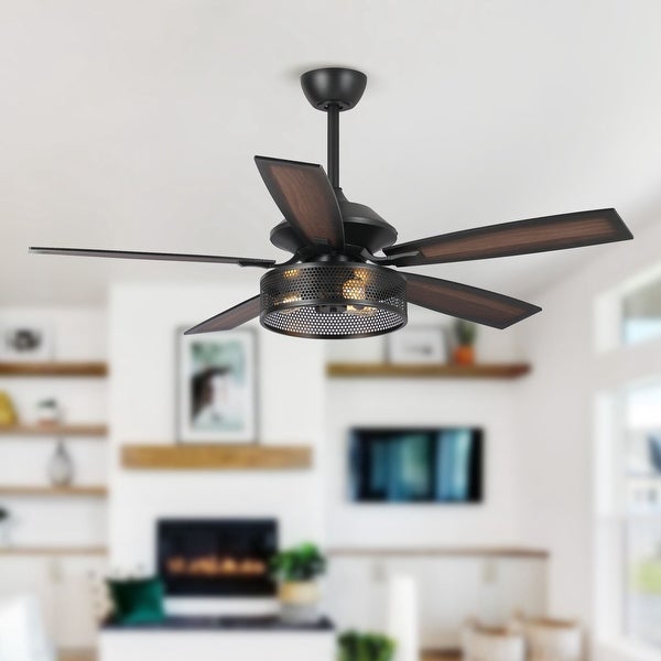 Industrial 52 5-Blade 3-Light Wood Ceiling Fan with Remote - 52 in | O