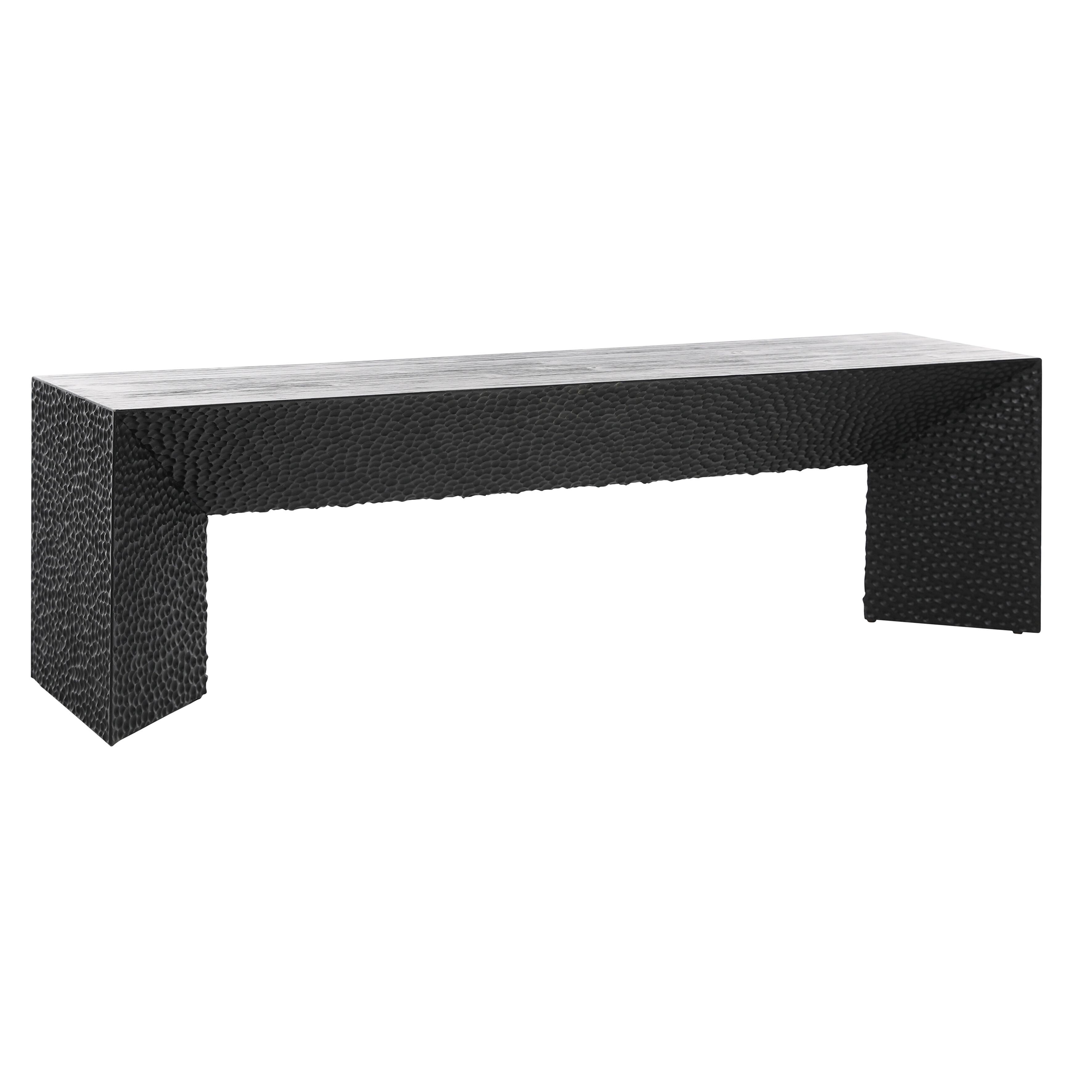 Cordilia 60-inch Long Black Pine Dining Bench with Textured Sides and