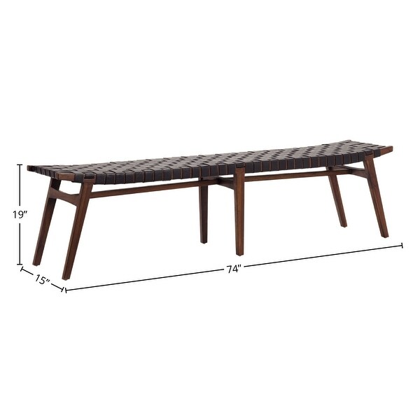 Willow 74-inch Teak & Woven Full Grain Leather Bench - Overstock - 367