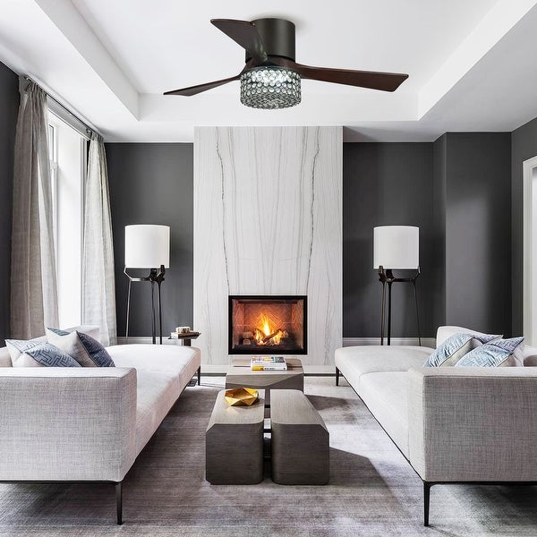 48 Oil-rubbed Bronze Crystal Hugger LED Ceiling Fan with Remote | Over