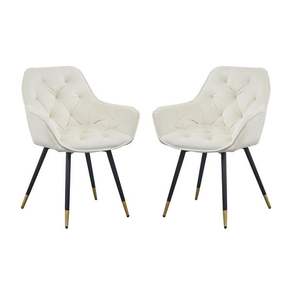 Alix 25 Inch Modern Dining Chair, Button Tufted, Set of 2, White, Blac