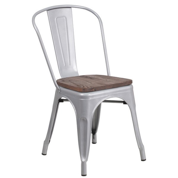 Wood Seat/ Galvanized Steel Stackable Chair (Set of 4) - 18W x 20