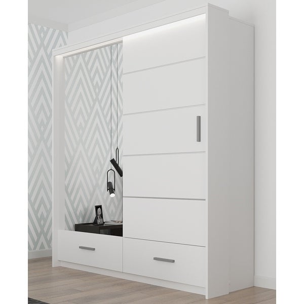 Donovan Modern Wooden Wardrobe - Armoire with Drawers and LED Lighting