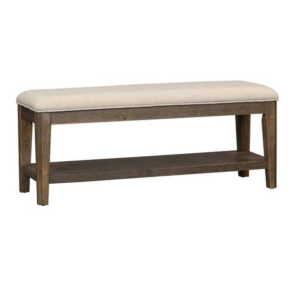 Copper Grove Artisan Prairie Wirebrushed Oak Upholstered Bench - Overs