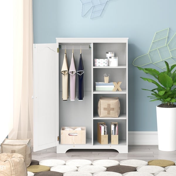 Wooden Side Cabinet Storage Closet with 1Door and 4-Shelf - - 36702866