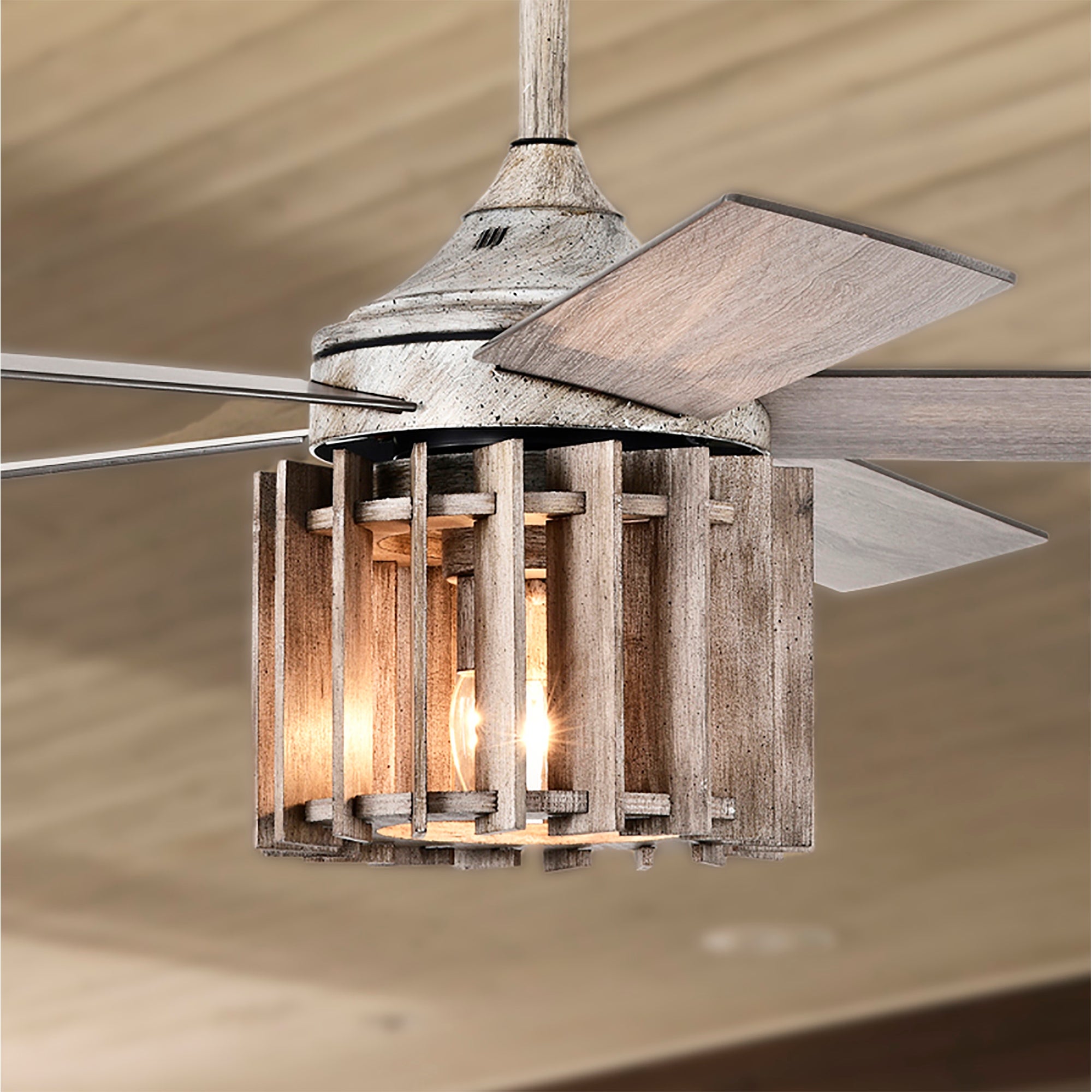 Olivia 52 Inch Distressed Wood Finish Ceiling Fan with Light | Oversto