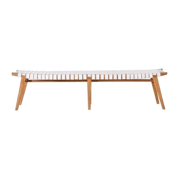 Willow 74-inch Teak & Woven Full Grain Leather Bench - Overstock - 367