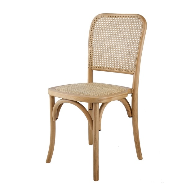 21 Inch Dining Chairs, Rattan Seat, Curved, Stackable, Set of 2, Natur