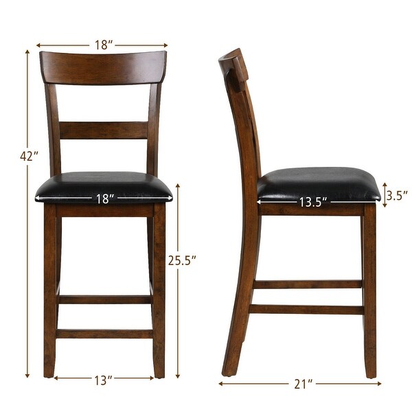 Gymax Set of 4 Barstools Counter Height Chairs w/Leather Seat & Rubber