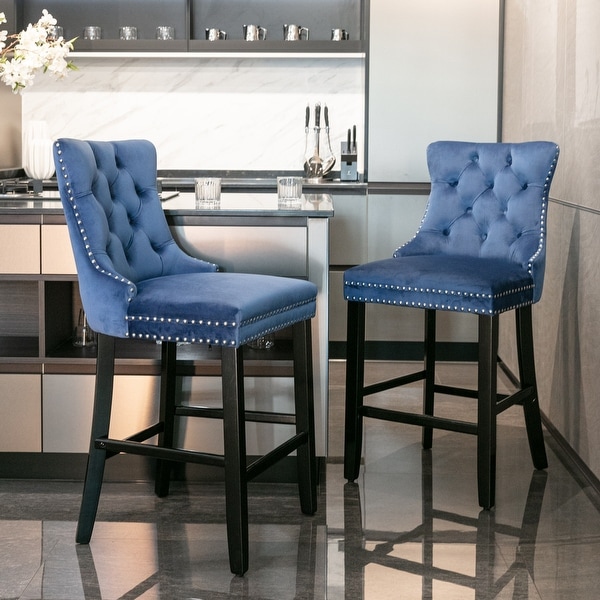 Velvet Upholstered Bar Chairs Set of 2 - Overstock - 36407920