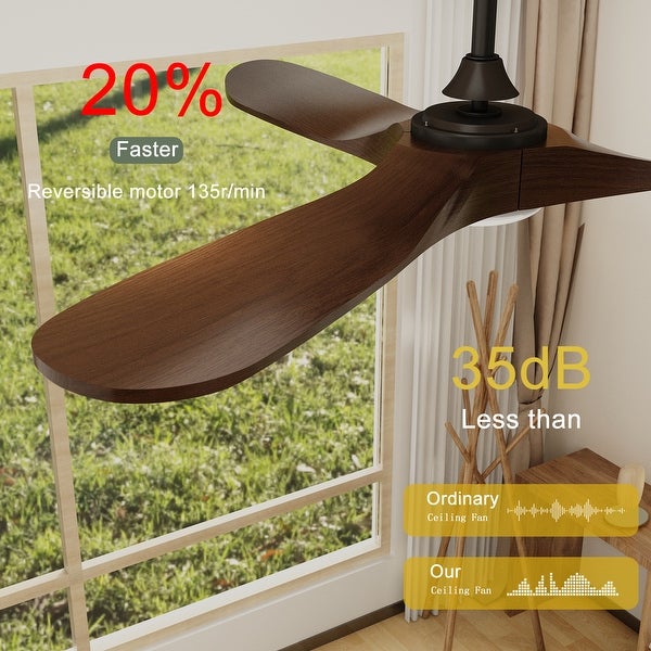 FAMAPY 60 LED Light 3-Blades Wood Ceiling Fan with Remote Control