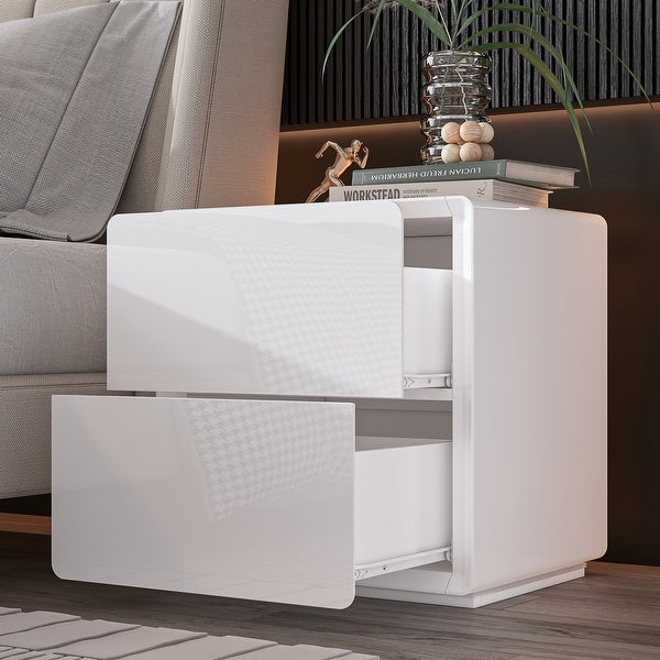 LED Nightstand White Modern Nightstand LED Night Stand Bedside Table -