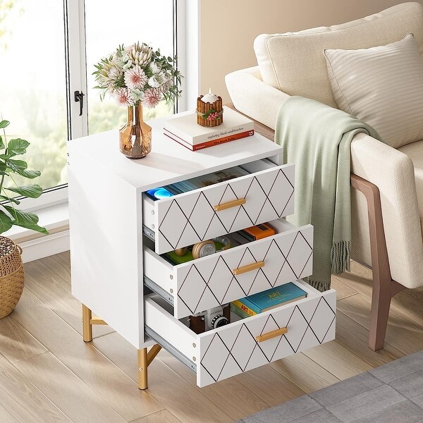 Nightstand, Bedside Table with 3 Drawers - - 36854670